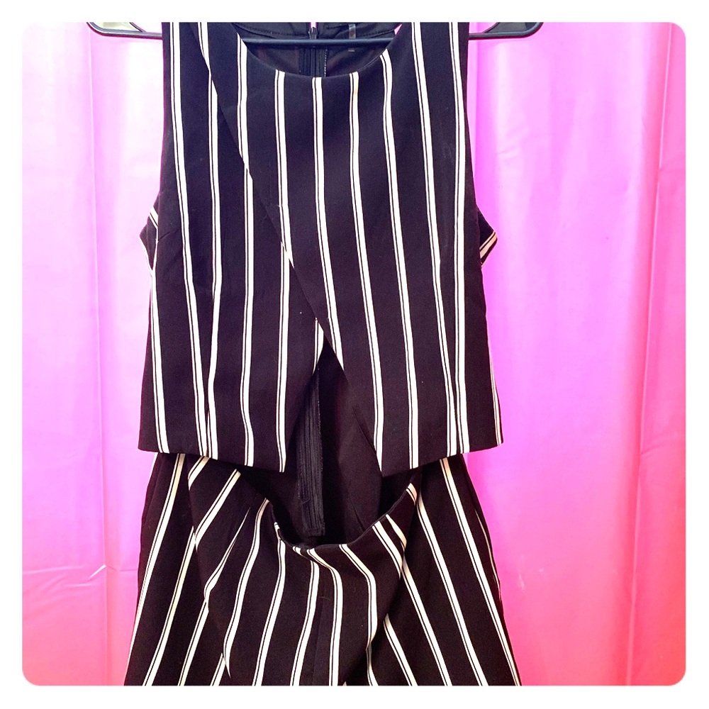 Pinstripe open front romper